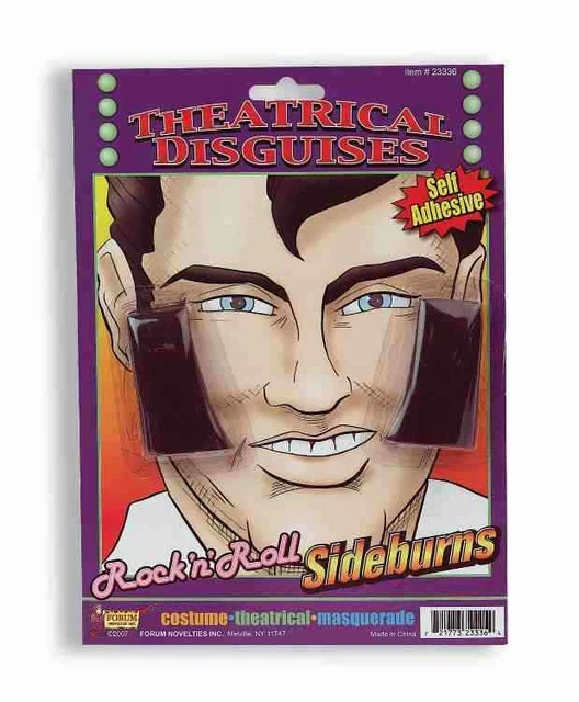 Mens Adult Rock n Roll BLACK SIDEBURNS 50's Elvis Accessory