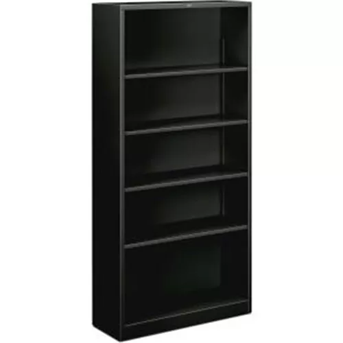 HON : Metal Bookcase, 5 Shelves, 34-1/2w x 12-5/8w x 71h, Black -:- Sold as 2 Pa