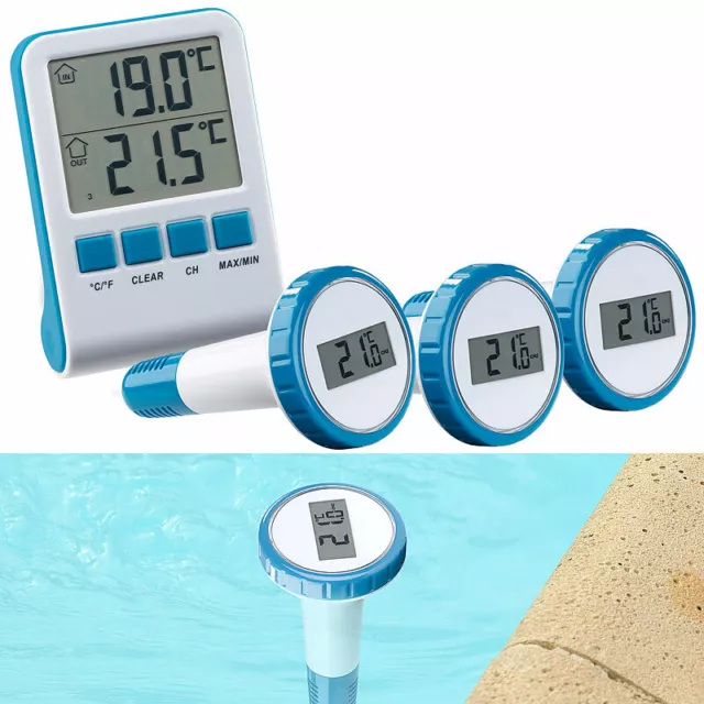 infactory 3 digitale Teich- und Poolthermometer mit LCD-Funk-Empfänger, IPX8