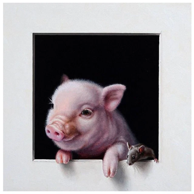 Pig and Mouse Oil Paint By Numbers DIY Canvas Wall Art Picture Craft Home Decor