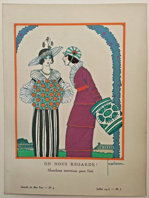 On Nous Regarde, Georges Lepape, Pochoir Original De 1913, Gazette Du Bon Ton
