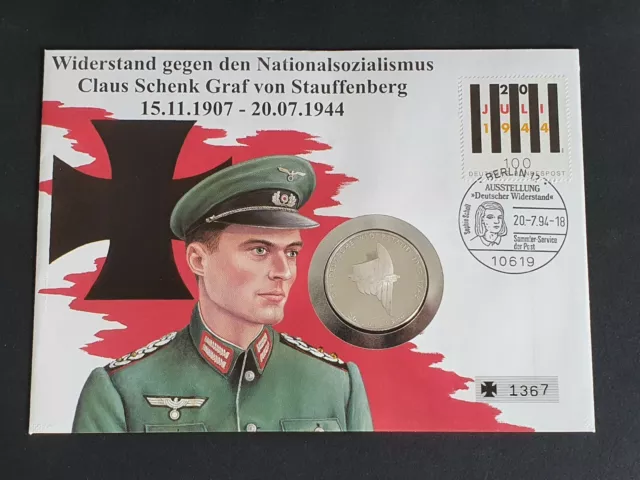 Numisbrief General Graf von Stauffenberg 1944 Der Widerstand 10 DM Silber stgl.