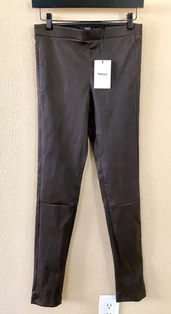 Theory 6 Leather Legging Adbelle L2 Skinny Stretch Brown Pull On Pants Nwt $995