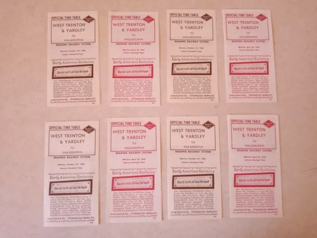 Lot 8 Vintage READING Railroad Philadelphia Train Schedule Yardley PA W Trenton