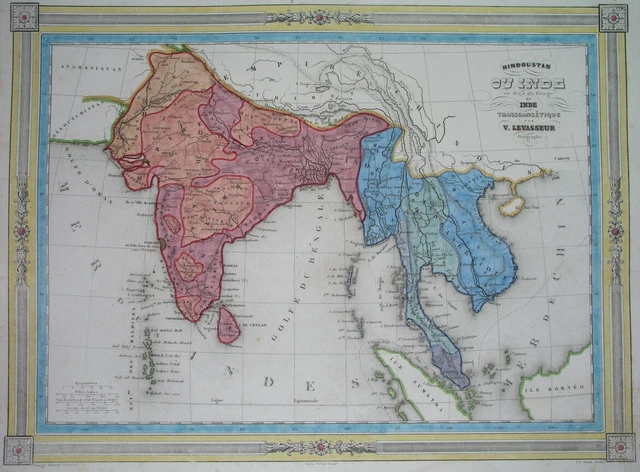 1848 Original Map Thailand Malaysia Vietnam Laos India Siam Bengal Sighs Ceylon