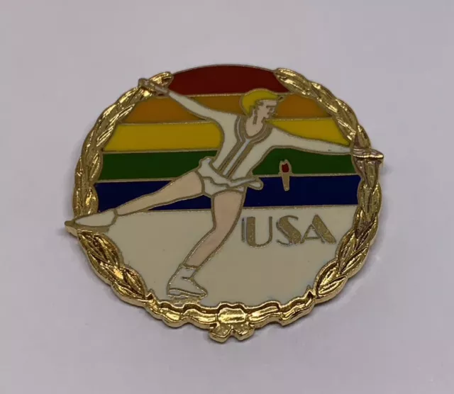 Ice Skating Figure Skater Rainbow USA Olympic Designs Margarita 1994 Pin (162)