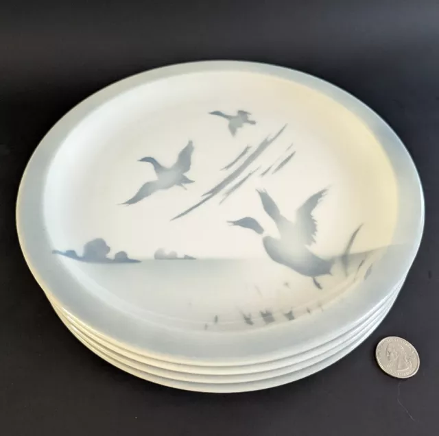 Set 4 Syracuse China Vintage Diner Ware Dinner Plates Ducks Hunting Gray Blue