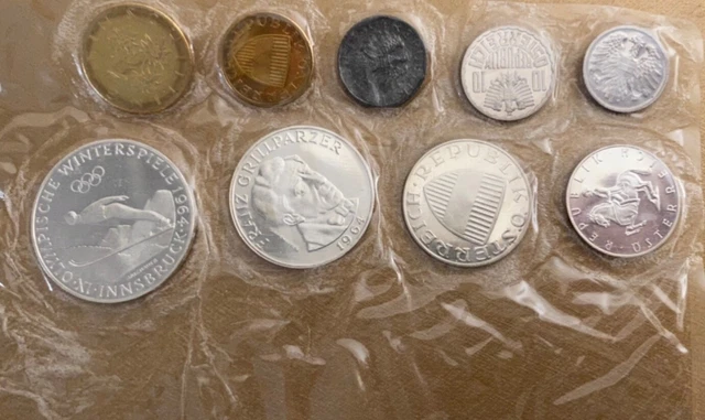 1964 AUSTRIA 9 Coin set SILVER 50 25 10 and 5 schilling