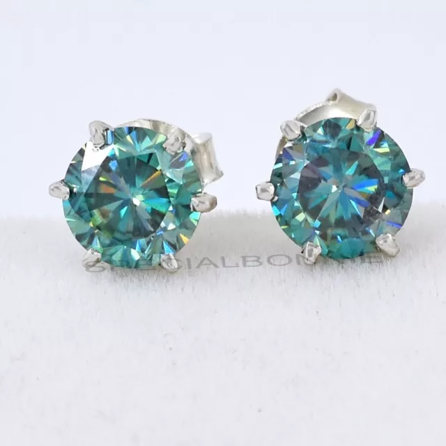 3.50 Ct Blue Diamond Solitaire Studs In 925 Silver, Amazing Shine & Bling VIDEO