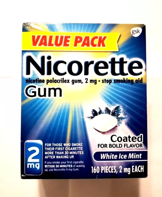 Nueva goma de nicotina blanca como nueva Nicorette 2 mg - 160 unidades vencimiento 07/2026