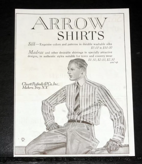 1914 Old Magazine Print Ad, Cluett Peabody, Arrow Silk Shirts, Leyendecker Art!