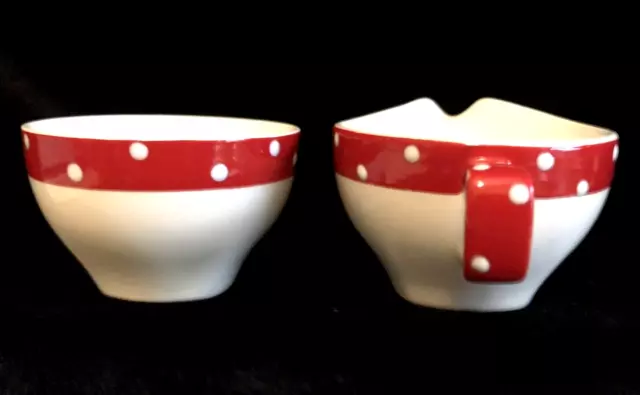 Midwinter Stylecraft Domino Small Milk Jug & Sugar Bowl Red & White Polka Dot 3