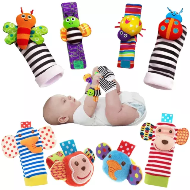 Baby Rattles Bracelet Toy Set Newborn Baby Foot-Finder Socks Wrist Soft Animal 2