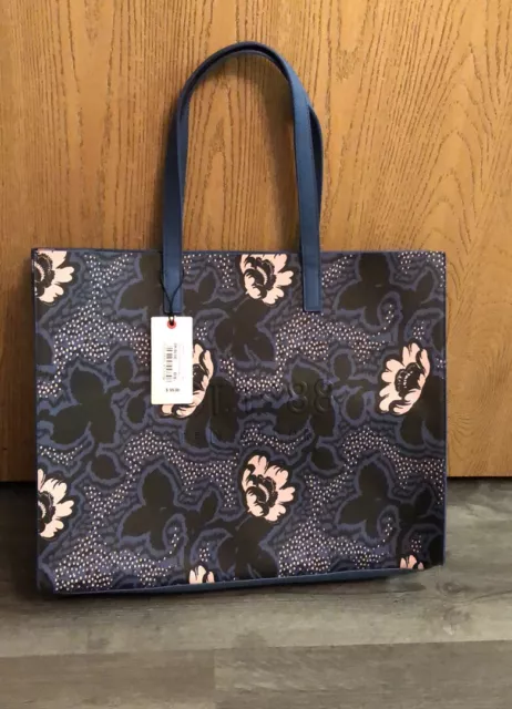 Ted Baker London Decon Dark Blue Graphic Floral Shopper Icon Tote NWT