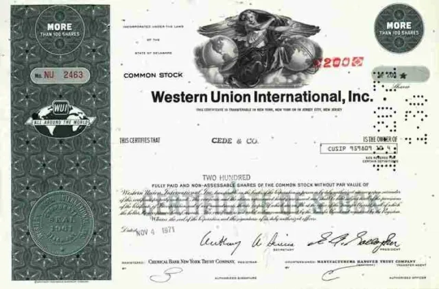 Western Union WUI 1971 Rochester Hiram Sibley Mississippi Valley First Data 200