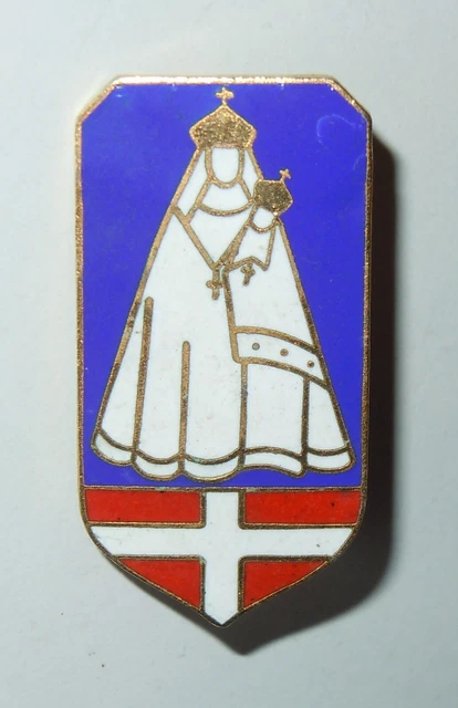 Ancienne broche religieuse en email de lourdes - Antique Religieux