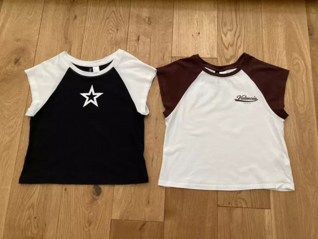 Divided by H&M Girls Black & White, White & Brown Cotton T-shirts Size S x 2 EUC