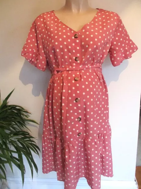 Shein Maternity Pink Polkadot Button Tea Dress Size L 12-14