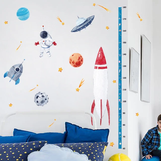 Adesivi Murali Per Bambini - Astronave Razzo UFO E Pianeti - Decorazioni Cameretta Cartoon