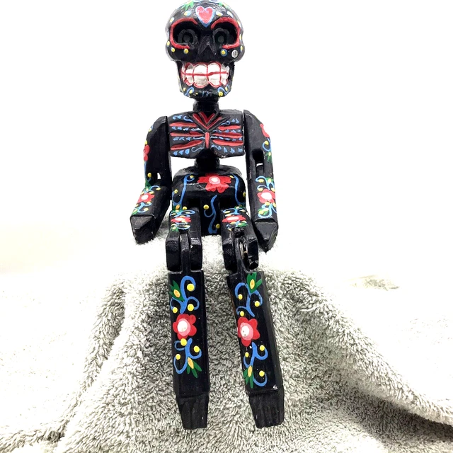 Day of the Dead Skeleton Articulated Wooden Handmade Calaveras Mexican Folk Art