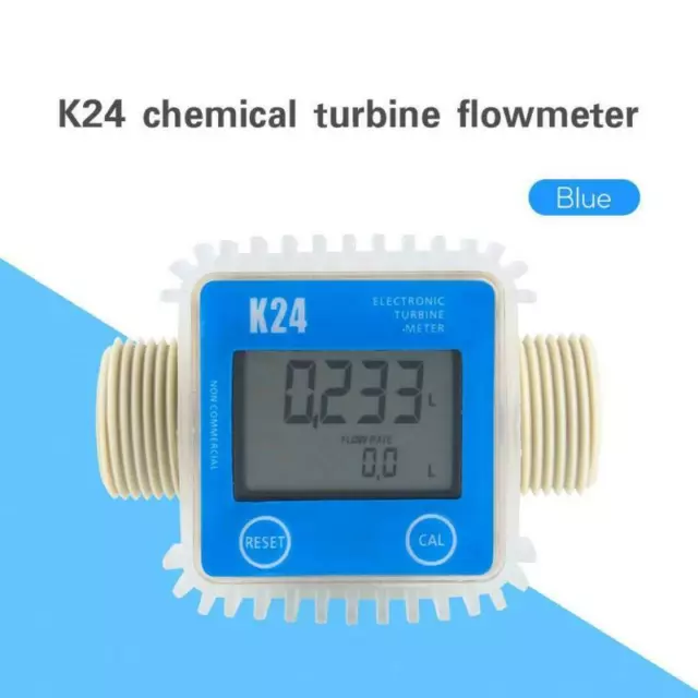 K24 Large LCD Turbine Digital Diesel Fuel Flow Meter For Chemicals Water Blue