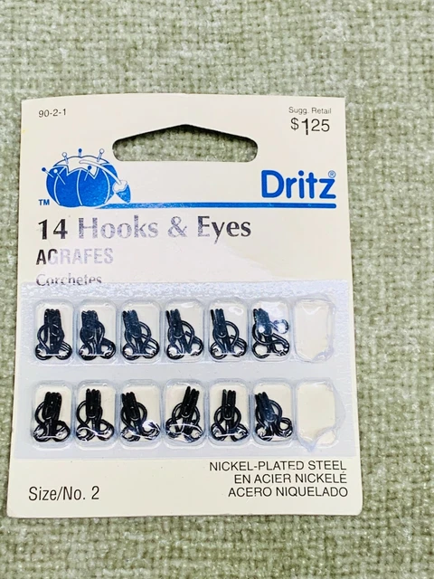 Ganchos y ojos vintage Dritz 12 negros talla 2 #90-2-1