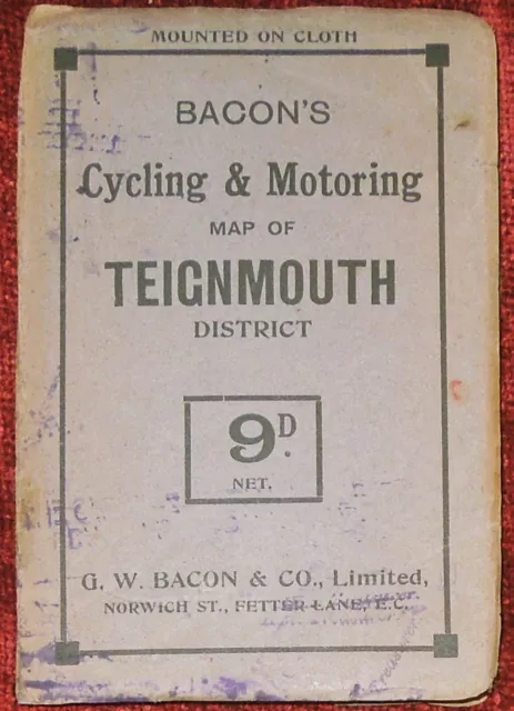 BACON'S 1":5 Miles CYCLING & MOTORING MAP OF TEIGNMOUTH DISTRICT - 1920