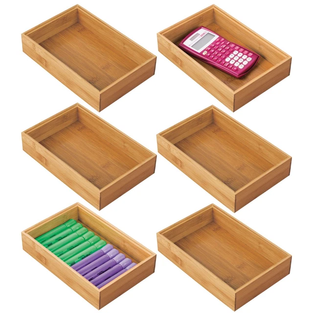 mDesgn 6er-Set Aufbewahrungsbox – rechteckige Bambus Schubladenbox – naturfarben