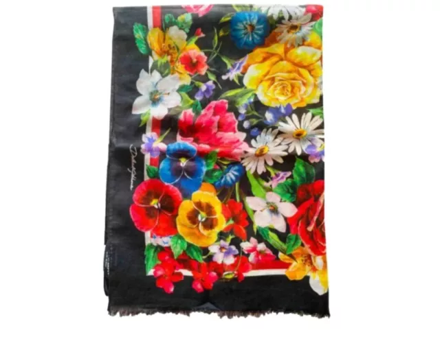 DOLCE & GABBANA Scarf Multicolor Red Cotton Floral Wrap Shawl Cover Up Accessory