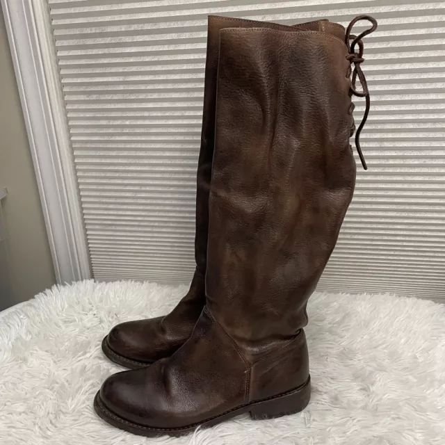 Bed Stu Manchester II Teak Rustic Leather Riding Boots Tall Lace Up back sz 6 2