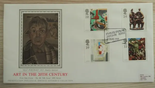 1993 UNCOMMON PPS SILK FDC - 20th CENTURY ART STAMPS - STANLEY SPENCER COOKHAM