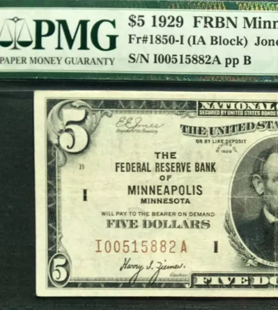 1929 $5 FRBN National Currency [] MINNEAPOLIS []   Fr  1850-I  []  PMG 25 ✔