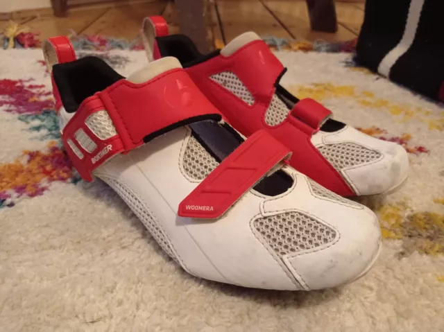 Bontrager Woomera Triathlon Straße Radschuhe weiß rot Größe UK 6 3 Bolzen Stollen