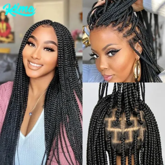 Long Box Braided Wigs None Lace Wigs Synthetic Dark Roots Ombre Brown +20  beads