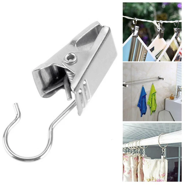 50 Pcs Steel Curtain Clips Metal Hanging Rod Hooks Window Shower