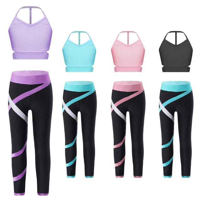 Leggings Crop Top Bambini Ragazze Set Tuta Sport Ginnastica Abiti Allenamento