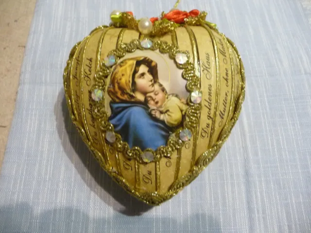 Klosterarbeit Herz mit lauretanischer Litanei 12 x12 cm, Hl. Maria, Handarbeit