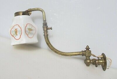 Antique Brass Converted Gas Wall Light Sconce Old Old Gold Victorian Birds Shade