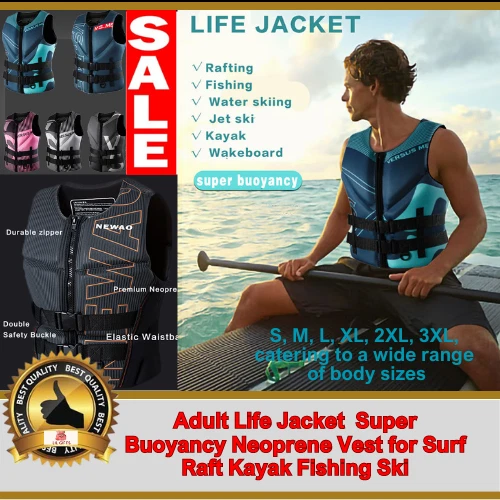 Adult Life Jacket  Super Buoyancy Neoprene Vest for Surf Raft Kayak Fishing Ski