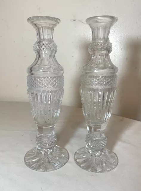 pair antique American brilliant lace cut clear crystal ornate flower vase glass