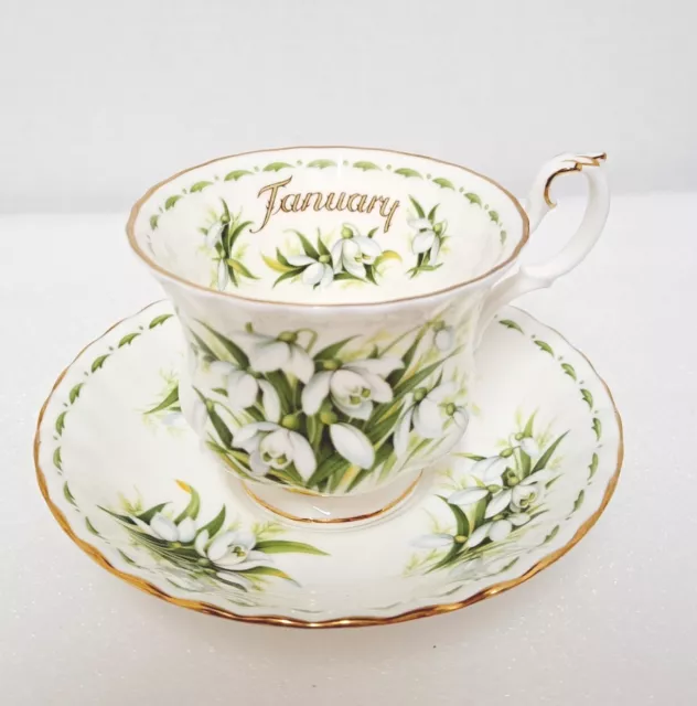 Royal Albert Bone China Teacup and Saucer Flower of the Month January Snowdrops