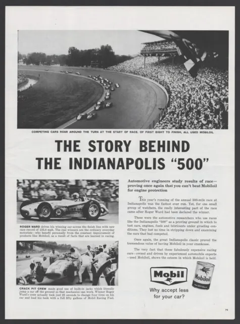 Original Reklame 1959 - Mobiloil, Mobil - Indy 500, Indianapolis, Autorennen