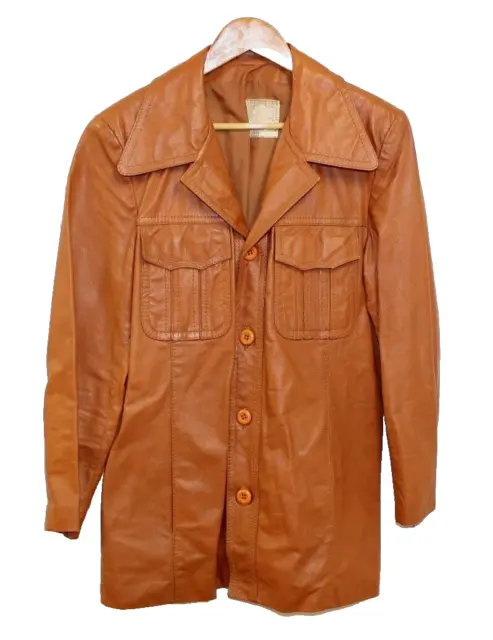 Vtg 70's Mens Leather Blazer Jacket Sz 42 Club Sport Disco Coat South Amer Coll