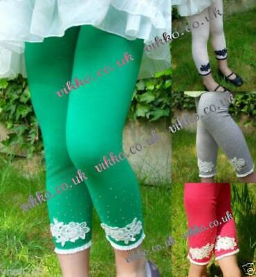 Girls Gorgeous Cotton Leggings with floral embroidery detailing Age 1-7yrs