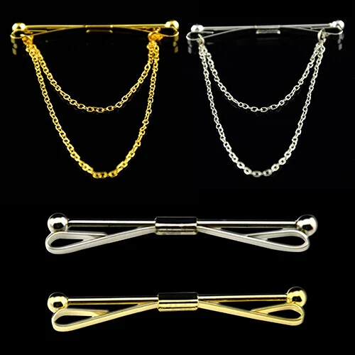 Gentlemen Tie Clip Bar Clasp Cravat Pin Skinny Collar Silver Gold Necktie Brooch