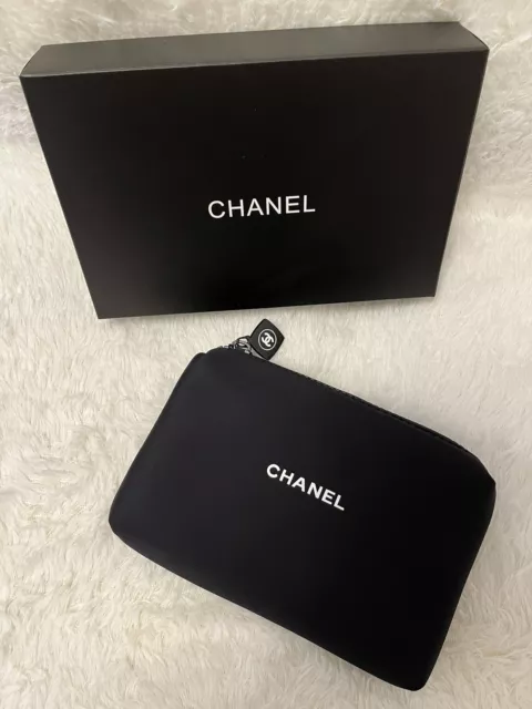 Chanel Toiletry Cosmetic Bag Travel Pouch Clutch Genuine Not Retail Item  Black