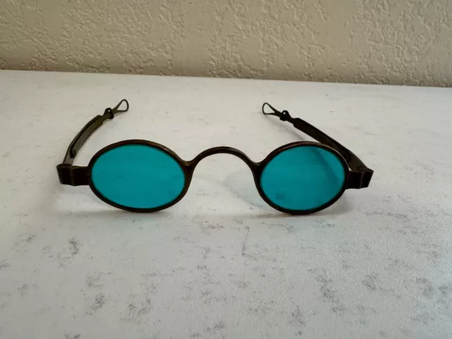 Antique American Spectacles / Eyeglasses Blue Lenses w/ S in Shield Mark