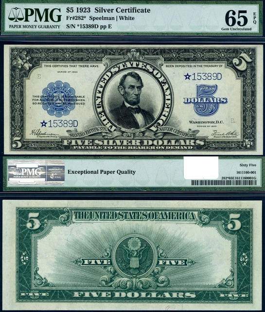 FR. 282* $5 1923 Silver Certificate Porthole Gem PMG CU65 EPQ Star