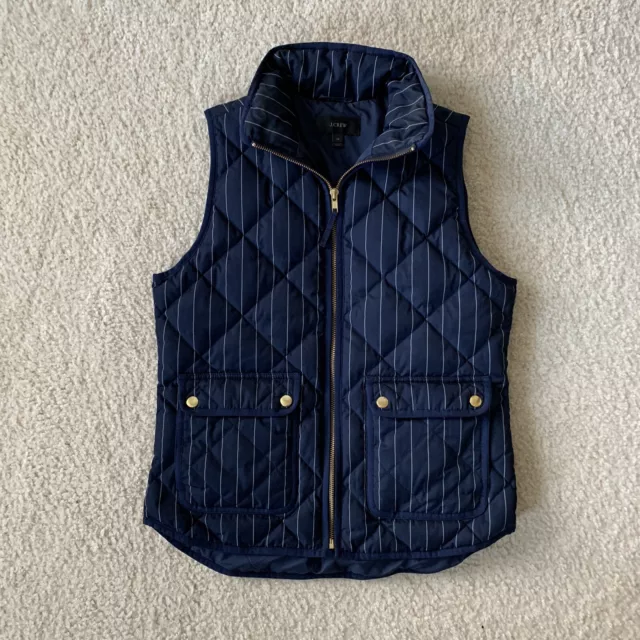 JCrew Excursion Quilted Vest Navy Blue Striped Womens Size XS Zip Up