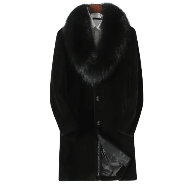 Sheepshear Fur Coat All-in-one Men's Long Genuine Leather Jacket Fox Fur Collar